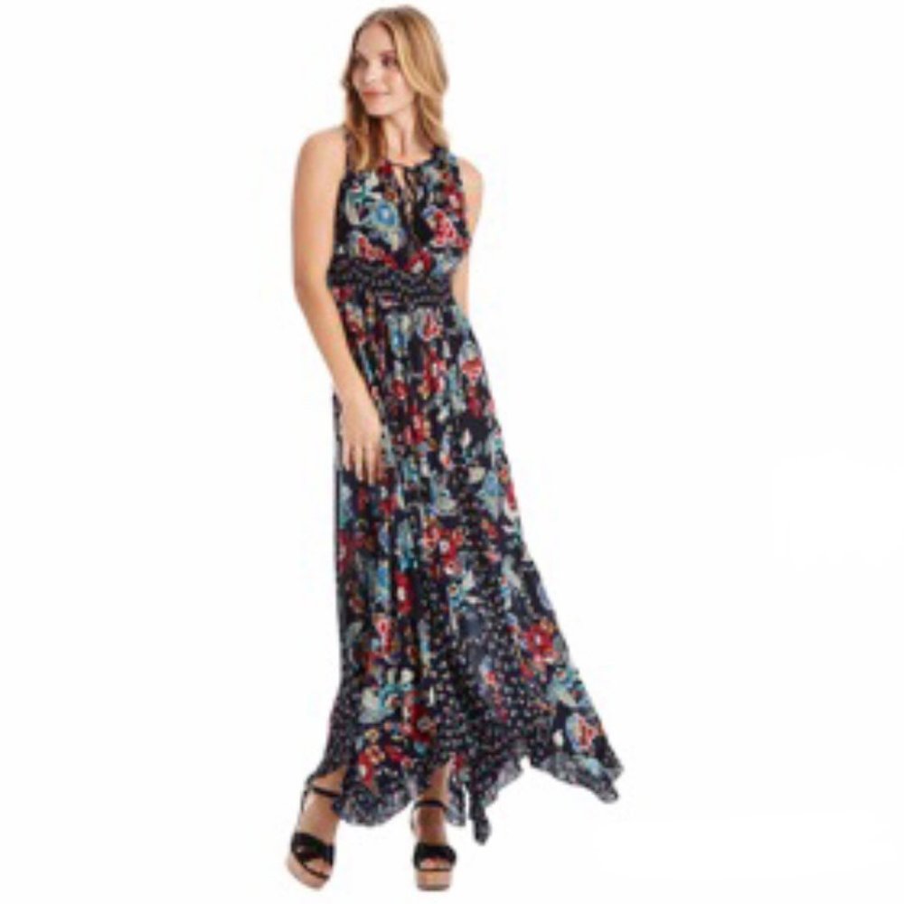 Bila Floral Navy Empire Handkerchief Dress Size XXL